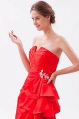 V-Shaped Strapless Court Train Scarlet Prom Dress For Sale