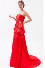 V-Shaped Strapless Court Train Scarlet Prom Dress For Sale