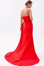 V-Shaped Strapless Court Train Scarlet Prom Dress For Sale