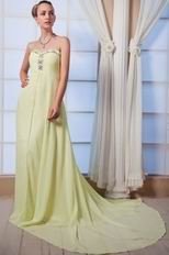 Polychrome Chapel Train Lime Yellow Green Chiffon Prom Dress