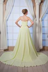 Polychrome Chapel Train Lime Yellow Green Chiffon Prom Dress