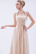 Halter Top Neck Champagne Chiffon Cheap Prom Dress For Sale