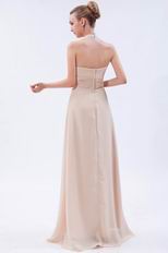 Halter Top Neck Champagne Chiffon Cheap Prom Dress For Sale