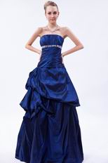 Strapless Navy Blue Taffeta Prom Ball Gown For Low Price