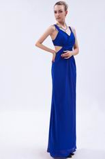 Straps V-neck Royal Blue Chiffon Prom Dress By Designer