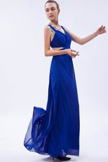 Straps V-neck Royal Blue Chiffon Prom Dress By Designer