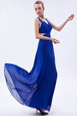 Straps V-neck Royal Blue Chiffon Prom Dress By Designer