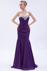 Affordable Sweetheart Crystals Mermaid Purple Chiffon Prom Dress