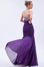 Affordable Sweetheart Crystals Mermaid Purple Chiffon Prom Dress