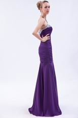 Affordable Sweetheart Crystals Mermaid Purple Chiffon Prom Dress