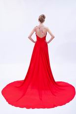 Designer One Shoulder Scarlet Chiffon Prom Dress With Appliques