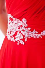 Designer One Shoulder Scarlet Chiffon Prom Dress With Appliques