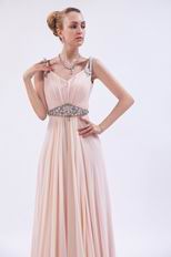 Cheap Beading Straps Crystals Floor Length Pink Prom Dress