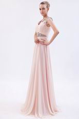 Cheap Beading Straps Crystals Floor Length Pink Prom Dress