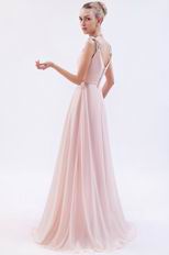 Cheap Beading Straps Crystals Floor Length Pink Prom Dress