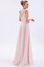 Cheap Beading Straps Crystals Floor Length Pink Prom Dress