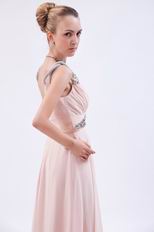 Cheap Beading Straps Crystals Floor Length Pink Prom Dress