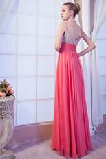 Beaded Spaghetti Straps Watermelon Skirt Prom Evening Dress