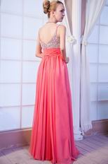 Beaded Spaghetti Straps Watermelon Skirt Prom Evening Dress