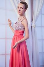 Beaded Spaghetti Straps Watermelon Skirt Prom Evening Dress