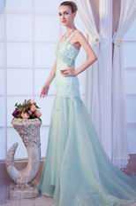 Pretty Mermaid Sweep Train Light Green Lace Prom Dress Online