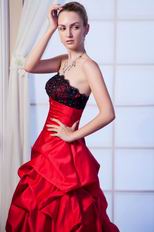 Strapless Lace Bodice Cathedral Train Dark Red Prom Ball Gown