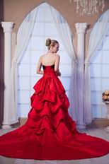 Strapless Lace Bodice Cathedral Train Dark Red Prom Ball Gown