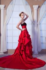 Strapless Lace Bodice Cathedral Train Dark Red Prom Ball Gown