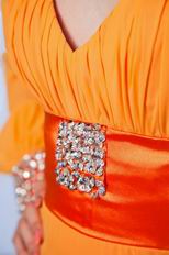 New Style Long Sleeves V-neck Orange Chiffon Prom Dress For Cheap