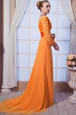 New Style Long Sleeves V-neck Orange Chiffon Prom Dress For Cheap