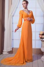 New Style Long Sleeves V-neck Orange Chiffon Prom Dress For Cheap