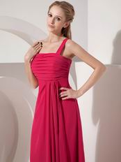 Deep Rose Pink Chiffon One Shoulder Prom Cocktail Dress