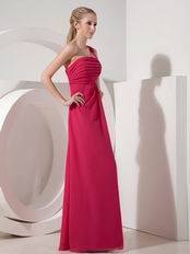 Deep Rose Pink Chiffon One Shoulder Prom Cocktail Dress