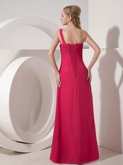 Deep Rose Pink Chiffon One Shoulder Prom Cocktail Dress