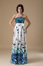 Sequin Bodice Printed Fabric Pretty Prom Dress With Bowknot