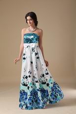 Sequin Bodice Printed Fabric Pretty Prom Dress With Bowknot