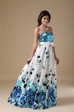 Sequin Bodice Printed Fabric Pretty Prom Dress With Bowknot