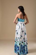 Sequin Bodice Printed Fabric Pretty Prom Dress With Bowknot