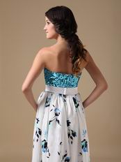 Sequin Bodice Printed Fabric Pretty Prom Dress With Bowknot