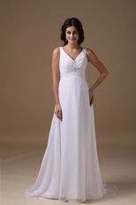 Decent V-neck White Long Maternity Prom Dress For Sale