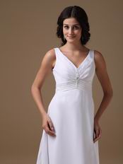 Decent V-neck White Long Maternity Prom Dress For Sale