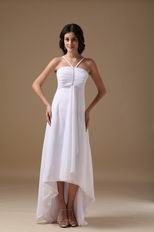 Sexy Halter High-low White Chiffon Skirt 2014 Prom Bridal Party Dress