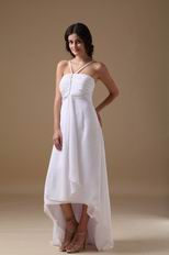 Sexy Halter High-low White Chiffon Skirt 2014 Prom Bridal Party Dress