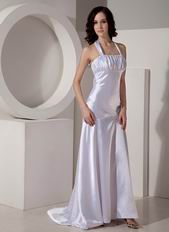 Halter Top Watteau Flaring Silver Top Sell Prom Party Dress