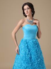 Strapless Rolled Fabric Flower Dodger Blue Prom Dress Cheap