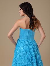 Strapless Rolled Fabric Flower Dodger Blue Prom Dress Cheap