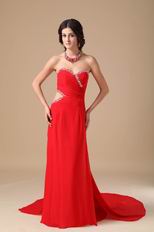 Normal Red Chiffon Split Prom Dance Dress With Panel Train