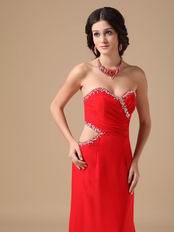 Normal Red Chiffon Split Prom Dance Dress With Panel Train