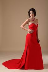 Normal Red Chiffon Split Prom Dance Dress With Panel Train