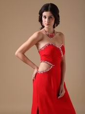 Normal Red Chiffon Split Prom Dance Dress With Panel Train